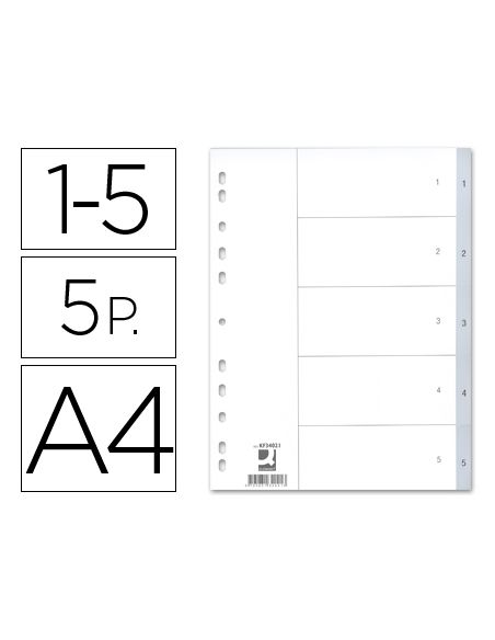Separador Numerico Q-Connect Plastico 1-5 Juego De 5 Separadores Din A4 Multitaladro