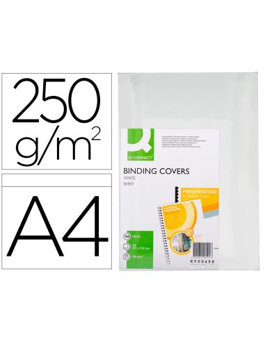 Tapa De Encuadernacion Q-Connect Carton Din A4 Blanco Brillante 250 Gr Caja De 100 Unidades