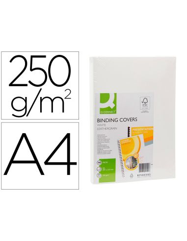 Tapa De Encuadernacion Q-Connect Carton Din A4 Blanco Simil Piel Caja De 100 Unidades
