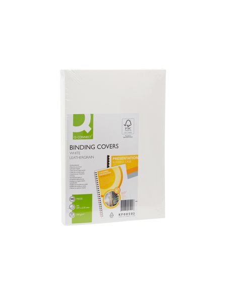 Tapa De Encuadernacion Q-Connect Carton Din A4 Blanco Simil Piel Caja De 100 Unidades