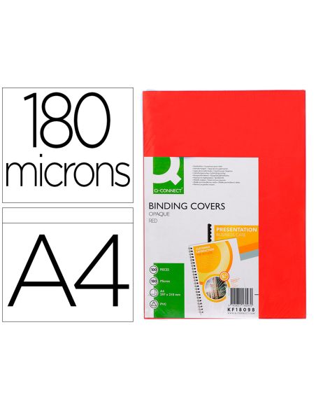 Tapa De Encuadernacion Q-Connect Pvc Din A4 Opaca Rojo 180 Micras Caja De 100 Unidades