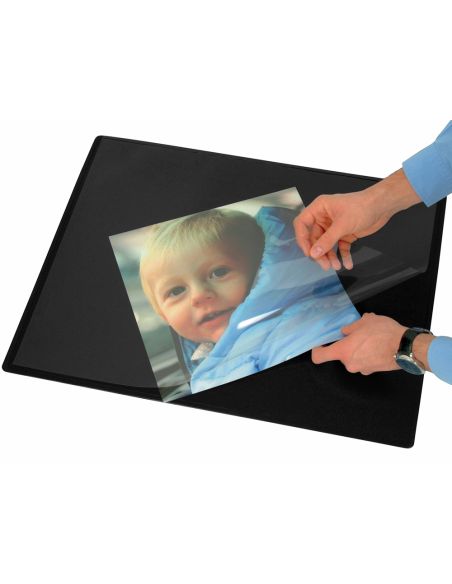 Vade Sobremesa Q-Connect Negro Con Solapas Transparentes 50X63 Cm