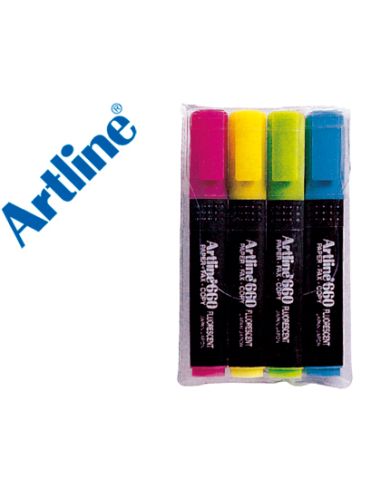 Rotulador Artline Fluorescente Ek-660 Punta Biselada Bolsa De 4 Unidades Colores Surtidos