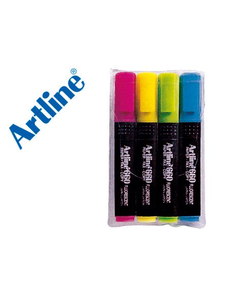 Rotulador Artline Fluorescente Ek-660 Punta Biselada Bolsa De 4 Unidades Colores Surtidos