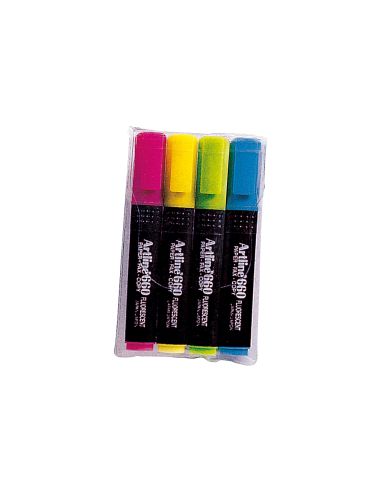 Rotulador Artline Fluorescente Ek-660 Punta Biselada Bolsa De 4 Unidades Colores Surtidos