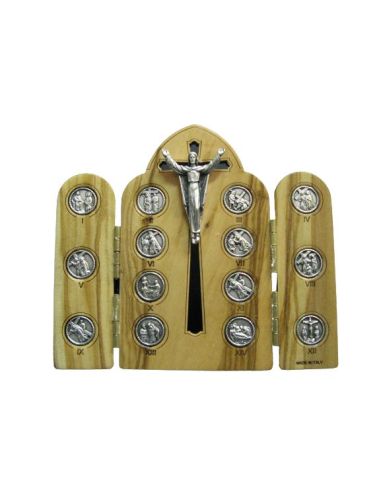 Triptico Via Crucis Olivo-Metal 9,5X11 Cm. ºººº