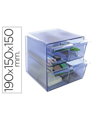 Archicubo Archivo 2000 4 Cajones Organizador Modular Plastico Azul Transparente 190X150X150 Mm