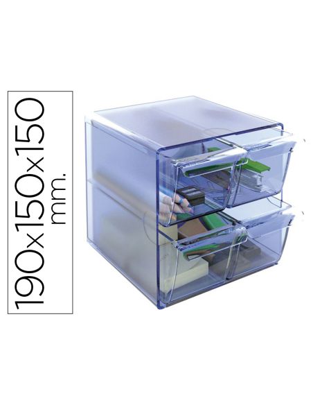 Archicubo Archivo 2000 4 Cajones Organizador Modular Plastico Azul Transparente 190X150X150 Mm