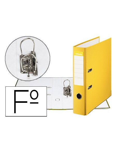 Archivador De Palanca Esselte Carton Forrado Pvc Folio Lomo De 75 Mm Con Rado Amarillo