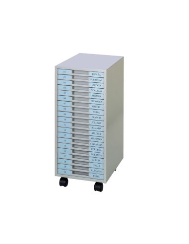 Archivador Metalico Clen 20 Bandejas Plastico De 2,5 Cm De Altura Con Ruedas Color Gris Claro 680X303X371 Mm