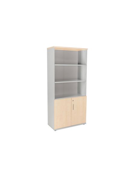 Armario Rocada Con Cuatro Estante Y Dos Puertas Inferiores Serie Store 195X90X45 Cm Acabado Gris/Haya