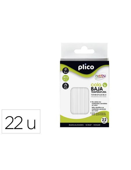 Barra Termofusible Plico Cola Baja Temperatura 8 Mm De Diametro X 95 Mm De Alto Blister De 22 Unidades