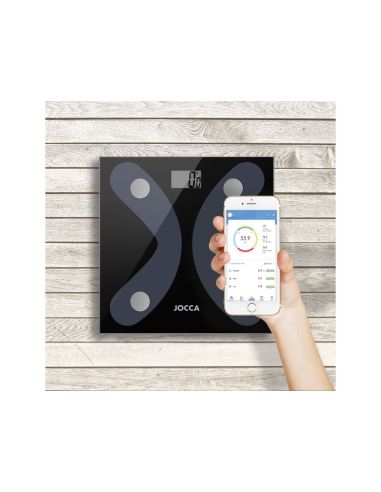 Bascula Inteligente Jocca De Vidrio Templado Con Bluetooth Mide Peso Grasa Agua Hasta 8 Usuarios Capacidad Hasta 180 Kg