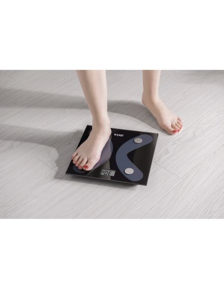 Bascula Inteligente Jocca De Vidrio Templado Con Bluetooth Mide Peso Grasa Agua Hasta 8 Usuarios Capacidad Hasta 180 Kg