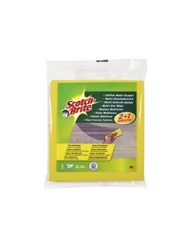 Bayeta Multiuso 3M Scotch Brite Amarilla Pack 2 Unidades + 1 Gratis