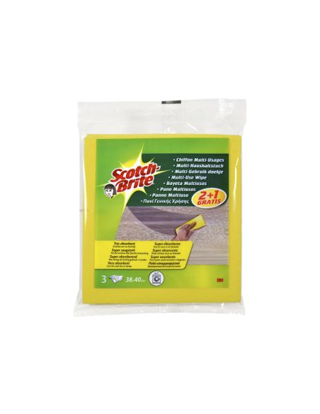 Bayeta Multiuso 3M Scotch Brite Amarilla Pack 2 Unidades + 1 Gratis