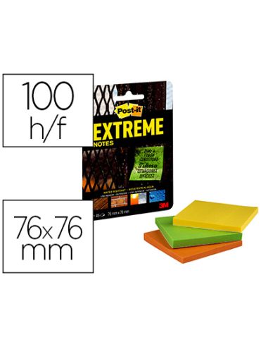 Bloc De Notas Adhesivas Quita Y Pon Post-It Extreme 76X76 Mm Con 45 Hojas Pack De 3 Unidades Amarillo Naranja Y