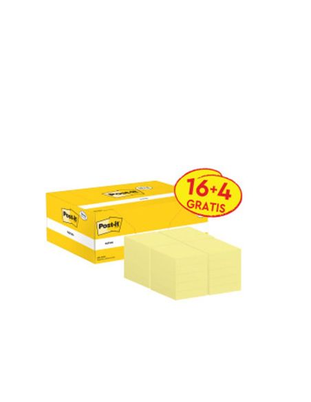Bloc De Notas Adhesivas Quita Y Pon Post-It Amarillo Canario 38X51 Mm Pack Promocional 16+4 Gratis
