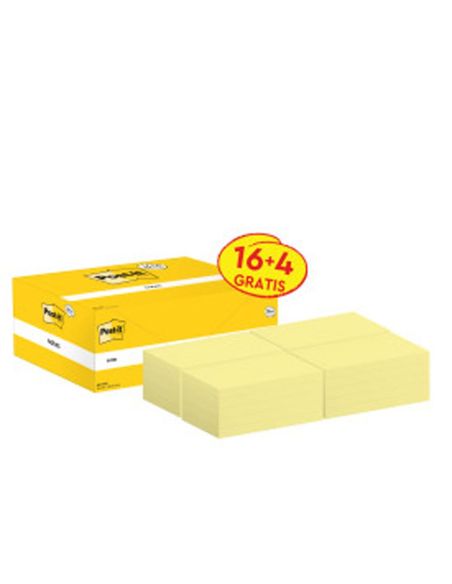 Bloc De Notas Adhesivas Quita Y Pon Post-It Amarillo Canario 76X127 Mm Pack Promocional 16+4 Gratis