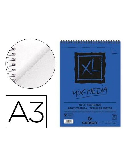 Bloc Dibujo Acuarela Canson Xl Mix Media Grano Medio Din A3 Microperforado Espiral 29,7X42Cm 30 Hojas 300 Gr/M2