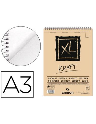 Bloc Dibujo Esbozo Canson Xl Kraft Din A3 Kraft Rayado Beige Espiral 29,7X42 Cm 60 Hojas 90 Gr/M2