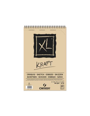 Bloc Dibujo Esbozo Canson Xl Kraft Din A3 Kraft Rayado Beige Espiral 29,7X42 Cm 60 Hojas 90 Gr/M2