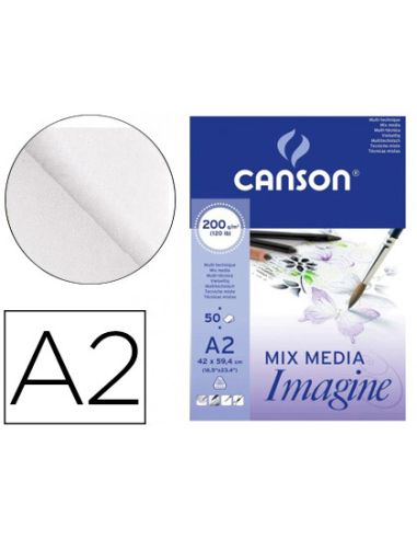 Bloc Dibujo Multitecnicas Canson Imagine Din A2 Encolado Liso 42X59,4 Cm 50 Hojas 200 Gr/M2