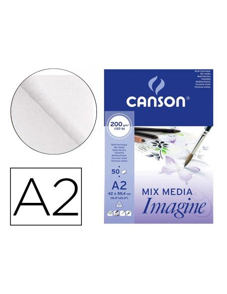 Bloc Dibujo Multitecnicas Canson Imagine Din A2 Encolado Liso 42X59,4 Cm 50 Hojas 200 Gr/M2