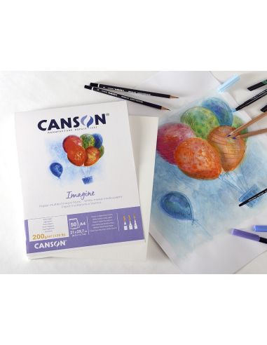 Bloc Dibujo Multitecnicas Canson Imagine Din A4 Encolado Liso 21X29,7 Cm 50 Hojas 200 Gr/M2