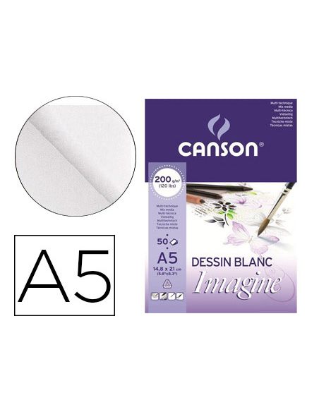 Bloc Dibujo Multitecnicas Canson Imagine Din A5 Encolado Liso 14,8X21 Cm 50 Hojas 200 Gr/M2