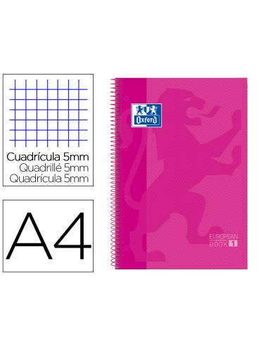 Bloc Espiral Oxford European Book Tapa Extradura Din A4 80 Hojas Cuadricula 5 Mm Color Rosa