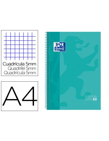 Bloc Espiral Oxford Tapa Extradura Microperforado Din A4 80 Hojas Cuadros 5 Mm Color Menta Hielo