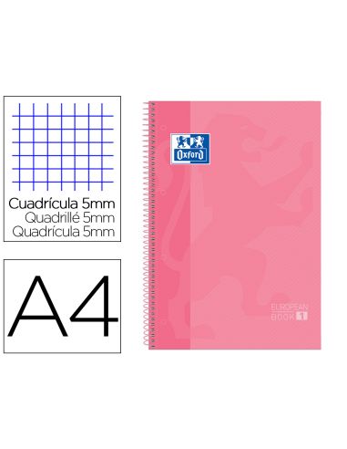 Bloc Espiral Oxford Tapa Extradura Microperforado Din A4 80 Hojas Cuadros 5 Mm Color Rosa Dulce