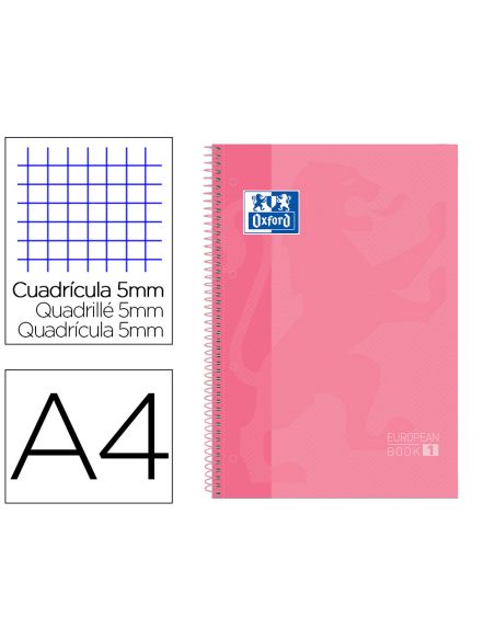 Bloc Espiral Oxford Tapa Extradura Microperforado Din A4 80 Hojas Cuadros 5 Mm Color Rosa Dulce