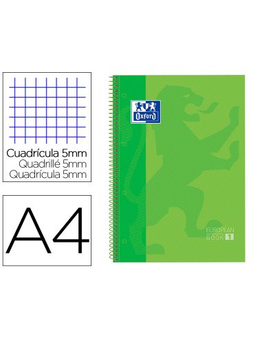Bloc Espiral Oxford Tapa Extradura Microperforado Din A4 80 Hojas Cuadros 5Mm Color Verde