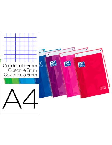 Bloc Espiral Oxford Tapa Extradura Microperforado Din A4 80 Hojas Cuadros 5Mm Colores Surtidos