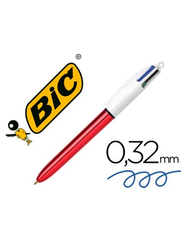 Boligrafo Bic Cuatro Colores Shine Rojo Punta De 1 Mm