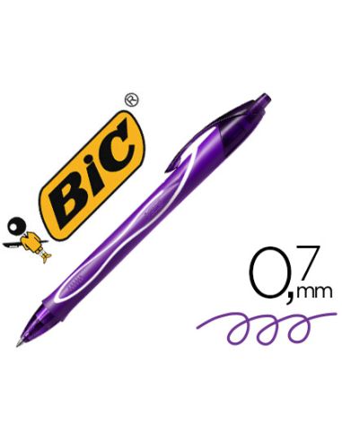 Boligrafo Purpura Bic Gelocity Quick Dry Retractil Tinta Gel Punta De 0,7 Mm
