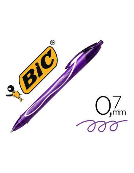 Boligrafo Purpura Bic Gelocity Quick Dry Retractil Tinta Gel Punta De 0,7 Mm