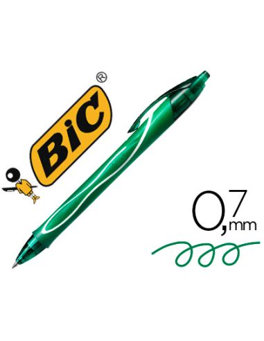 Boligrafo Bic Gelocity Quick Dry Retractil Tinta Gel Verde Punta De 0,7 Mm