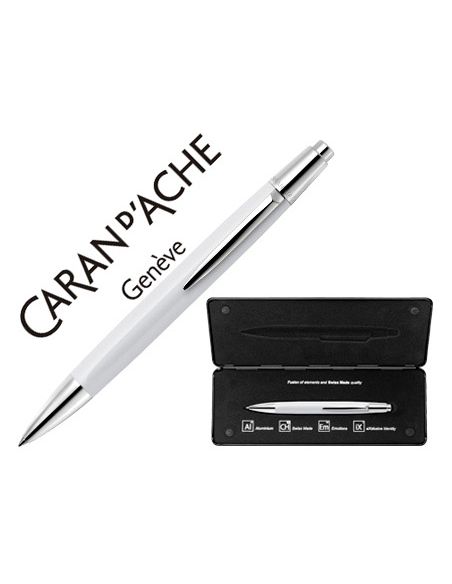 Boligrafo Caran D'Ache Alchemix Cuerpo Laca Blanca Adornos Cromados Brillante Con Estuche Punta Media