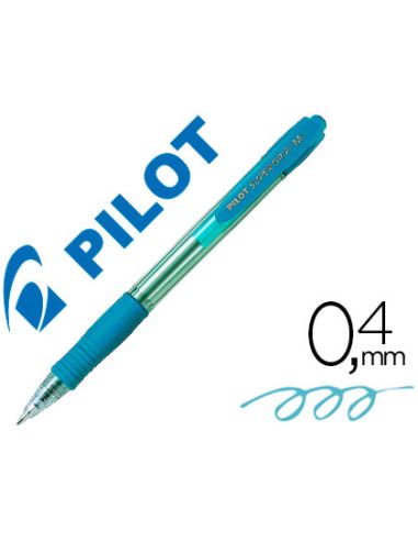 Boligrafo Celeste Pilot Super Grip Retractil Sujecion De Caucho Tinta Base De Aceite