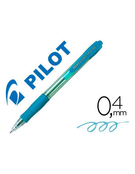 Boligrafo Celeste Pilot Super Grip Retractil Sujecion De Caucho Tinta Base De Aceite