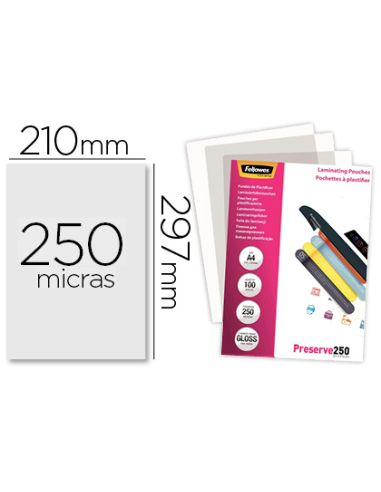 Bolsa De Plastificar Fellowes Brillo Din A4 250 Mc Pack De 100 Unidades