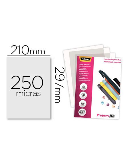 Bolsa De Plastificar Fellowes Brillo Din A4 250 Mc Pack De 100 Unidades