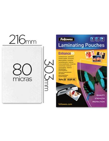 Bolsa De Plastificar Fellowes Brillo Din A4 80 Mc Pack 25 Unidades
