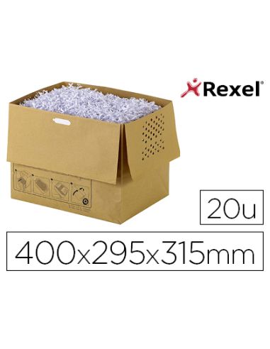 Bolsa De Residuos Rexel Reciclable Para Destructora Auto+300X Capacidad 40 L Pack De 20 Unidades 400X295X315 Mm
