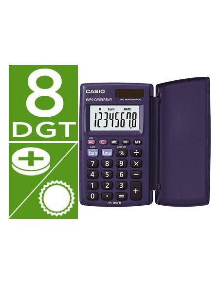Calculadora Casio Hs-8Ver Bolsillo 8 Digitos Conversion Moneda Con Tapa Color Azul