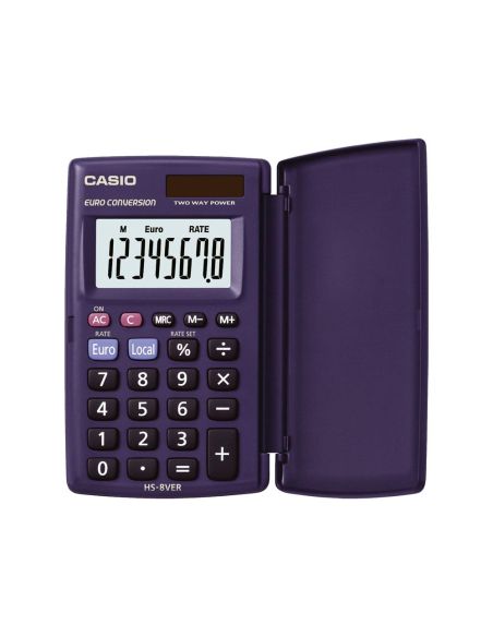 Calculadora Casio Hs-8Ver Bolsillo 8 Digitos Conversion Moneda Con Tapa Color Azul