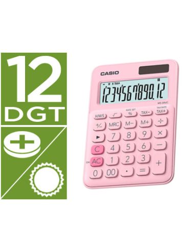 Calculadora Casio Ms-20Uc-Pk Sobremesa 12 Digitos Tax +/- Color Rosa